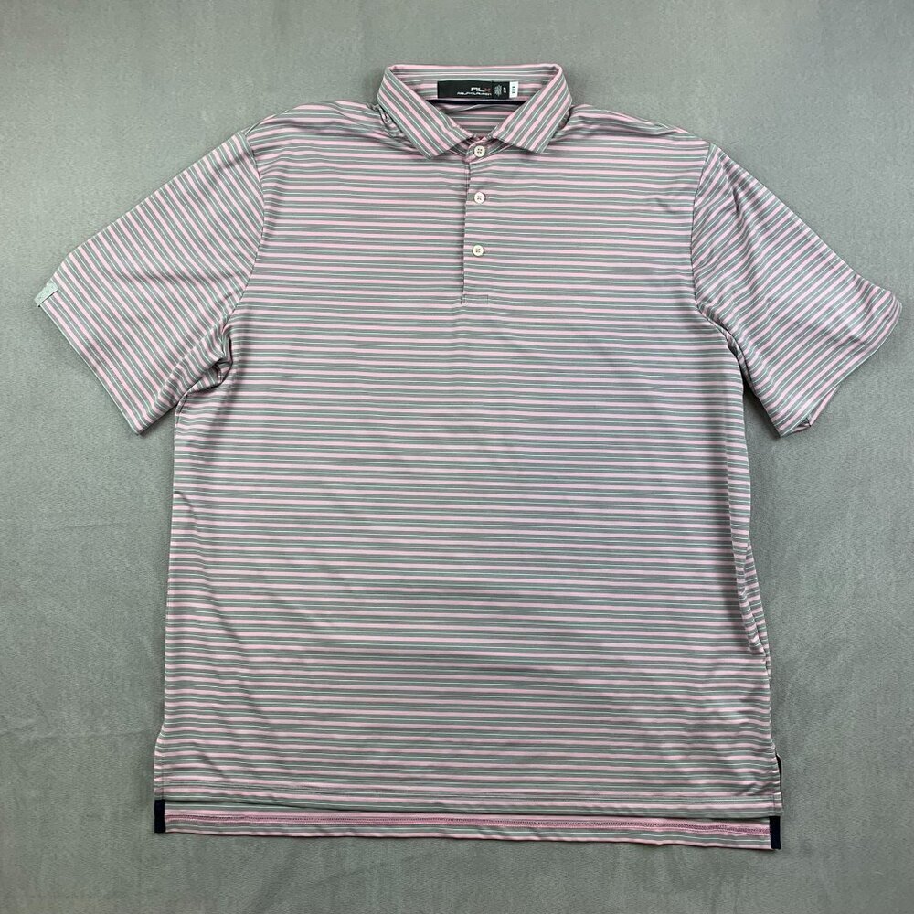 Ralph Lauren RLX Mens Shirt XL Pink Gray Striped Polo Golf Stretch Performance